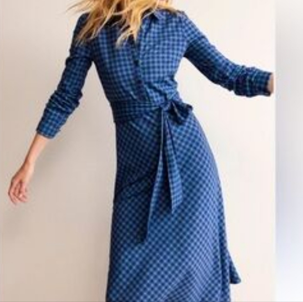 $145 Boden Laura Jersey Midi Shirt Dress Abstract Green Blue Sz 2P - Picture 5 of 10